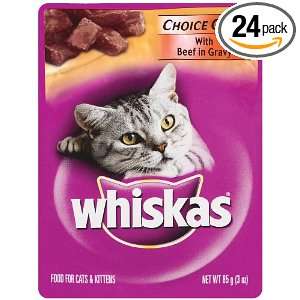 Whiskas Choice Cuts with Beef in Gravy Food for Cats, 3 Ounce Pouches 