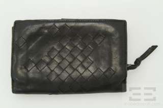 Bottega Veneta Black Leather Intrecciato Snap Closure Wallet  