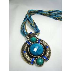   Blue Stone with Blue Crystals Tibetan Tribal Necklace 