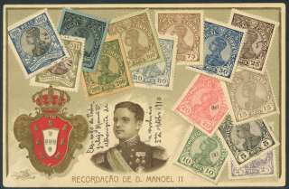 Stamps of Portugal on Postcard   Recordacao de d Manoel II 1910 SRSP98 