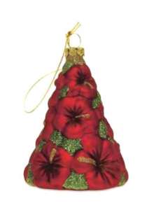   Island Christmas Gift Blown Glass Ornament ~ RED HIBISCUS TREE  