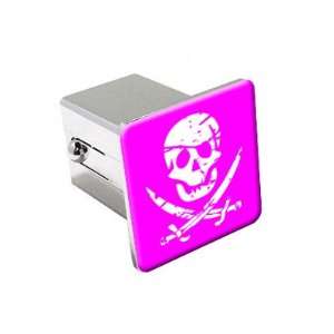 Pirate Skull Crossed Swords   Pink   Chrome 2 Tow Trailer Hitch Cover 