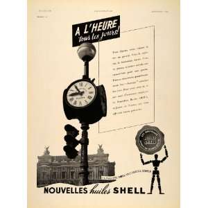   French Ad Shell Oil Huiles Traffic Light Clock   Original Print Ad