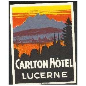 Carlton Hotel Lucerne Switzerland Luggage Label Baggage Sticker