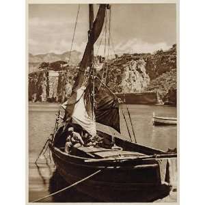  1925 Sorrento Italy Harbor Bay of Naples Sailboat Boat 