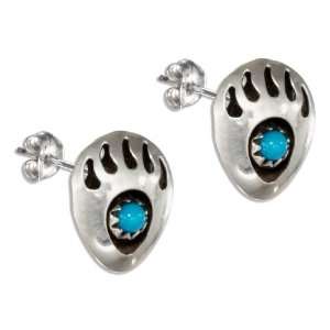   Silver Bear Claw Post Earrings with Round Turquoise Stone. Jewelry