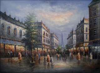   Hand Painted Oil Painting Old Paris Street with Eiffel Tower  