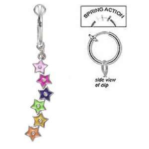   Navel Non Clip on Multi Color rainbow Star long dangle Ring Jewelry