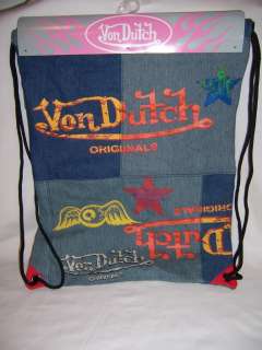 VON DUTCH Logo Black STRING Sling BAG Backpack Bookbag Tote NEW 