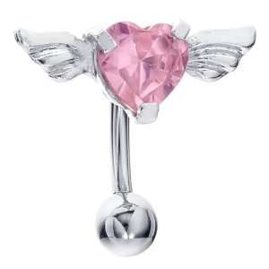  Top Down Pink CZ Angel Wing Heart Belly Button Navel Ring 