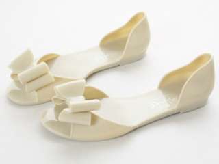 BEIGE RIBBON Jelly shoes Plastic Flats women sz 6 7 8  