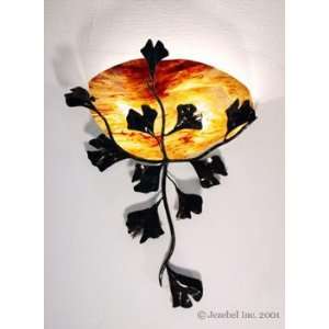   Scallop Sconce with Ginkgo Leaf Filligree, Begonia