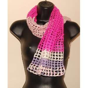  Handmade Knitted cotton Shawl double knit pink white mixed 