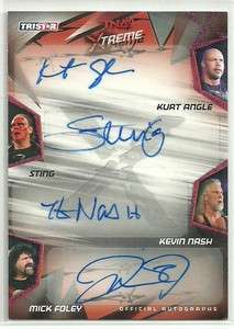 TNA Xtreme Quad Auto Autograph Sting, Kurt Angle, Nash, Foley Purple 1 