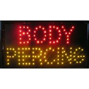   13 LED Neon Sign   BODY PIERCING in Red and Yellow: Office Products