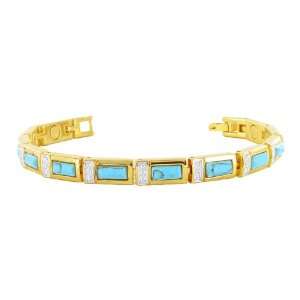   Two Tone Turquoise Magnetic Bracelet 7 with Fold over Clasp Jewelry