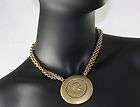 Vintage 1970s Greek Coin Medallion Pendant Gold Chain Chunky Choker 