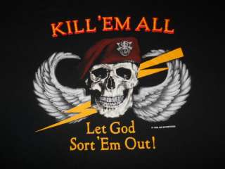 vintage 80S MARINES KILL EM ALL LET GOD SORT EM OUT BLACK MILITARY t 