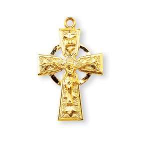 Medium Celtic Crucifix w/18 Chain   Boxed 14k Gold Over St Sterling 