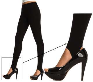 Solid Black Stirrup Leggings Elastic Loop Tight Pant  