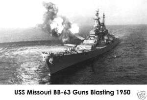 USS Missouri BB 63 1950 16 Inch Guns Blasting poster  