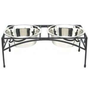 Regal Double Bowl Elevated Diner   12 Tall   Raised Feeder   Silver