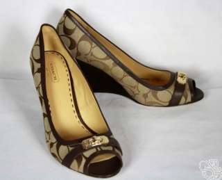 COACH Thea 12CM Signature C Khaki Womens Wedges Heels Shoes New A0186 