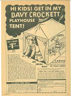 DAVY CROCKETT TENT for $1.00 MAGAZINE AD   COOL   