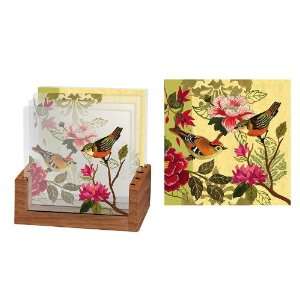  Bird Study Glass Coasters  Set of 4 w/ Wood Caddy Kitchen 