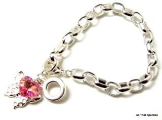 Pink Swarovski Crystal Butterfly Belcher Charm Bracelet  