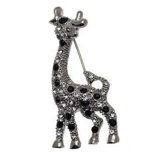  RAFFE Silver Crystal Black Giraffe Brooch Jewelry