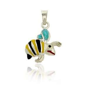   .925 Enamel Black, Yellow, Red, and Blue Cartoon Bee Charm: Jewelry