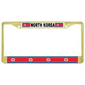  North Korea Korean Flag Gold Tone Metal License Plate 