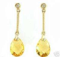 Ladys Genuine Yellow Beryl Dangle Earrings 14K Y/G  