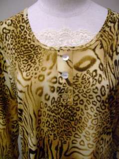 Susan Graver Liquid Knit Animal Print Top w/Lace Taupe  