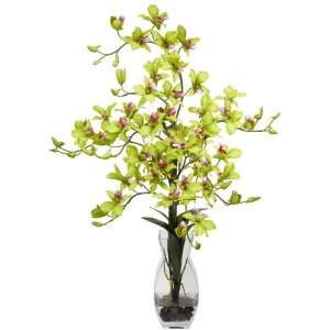  Green Dendrobium Silk Flower Arrangement w/ Vase: Home 