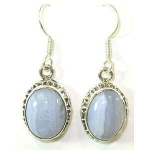  Oval Blue Lace Agate Earrings