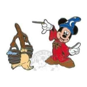  Disney Pins   Fantasia   Sorcerer Mickey and Broom   2 Pin 