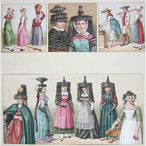 FRANCE French Costume Fashion of 1880s Bonnets Hats     SUPERB Antique 
