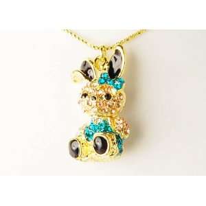   Rhinestone Painted Hare Baby Bunny Rabbit Pendant Necklace Jewelry