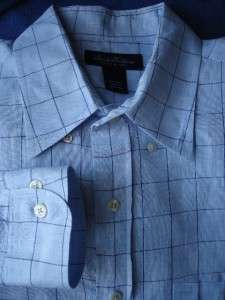 BROOKS BROTHERS ITALY 100% LINEN BLUE DRESS SHIRT L 17.5 36  