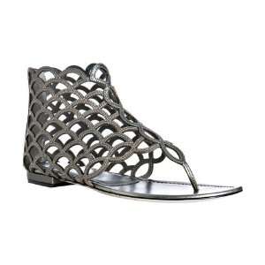   Sergio Rossi grey leather fish scale cuff zip sandals: Everything Else