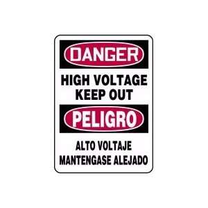 DANGER HIGH VOLTAGE KEEP OUT (BILINGUAL) 14 x 10 Adhesive Vinyl Sign