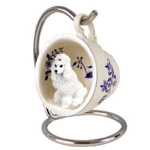  Poodle Blue Tea Cup Dog Ornament   White
