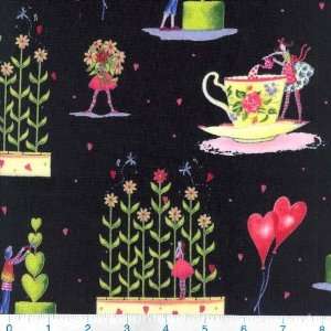 45 Wide Heart to Heart Tea Party Black Fabric By The 