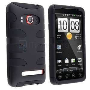 For HTC EVO 4G Fishbone Hard Case Silicone Cover Black/Black  