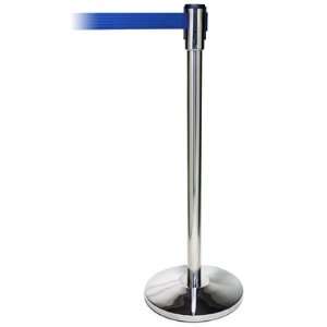   Belt Stanchions   Polished Stainless Post with Dark Blue Belt Office