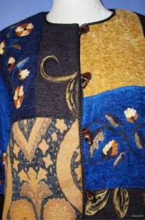 Womens Indigo Moon Blue Blocked Tapestry Embroidered Jacket Medium #17 