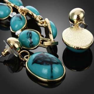 ARINNA Blue Stone jewel Rhinestone Snake Necklace Earring Set 