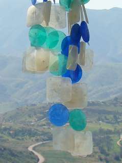 25 OCEAN BLUE WIND CHIME MADE W/ CAPIZ SHELLS FROM EXOTIC INDONESIA 